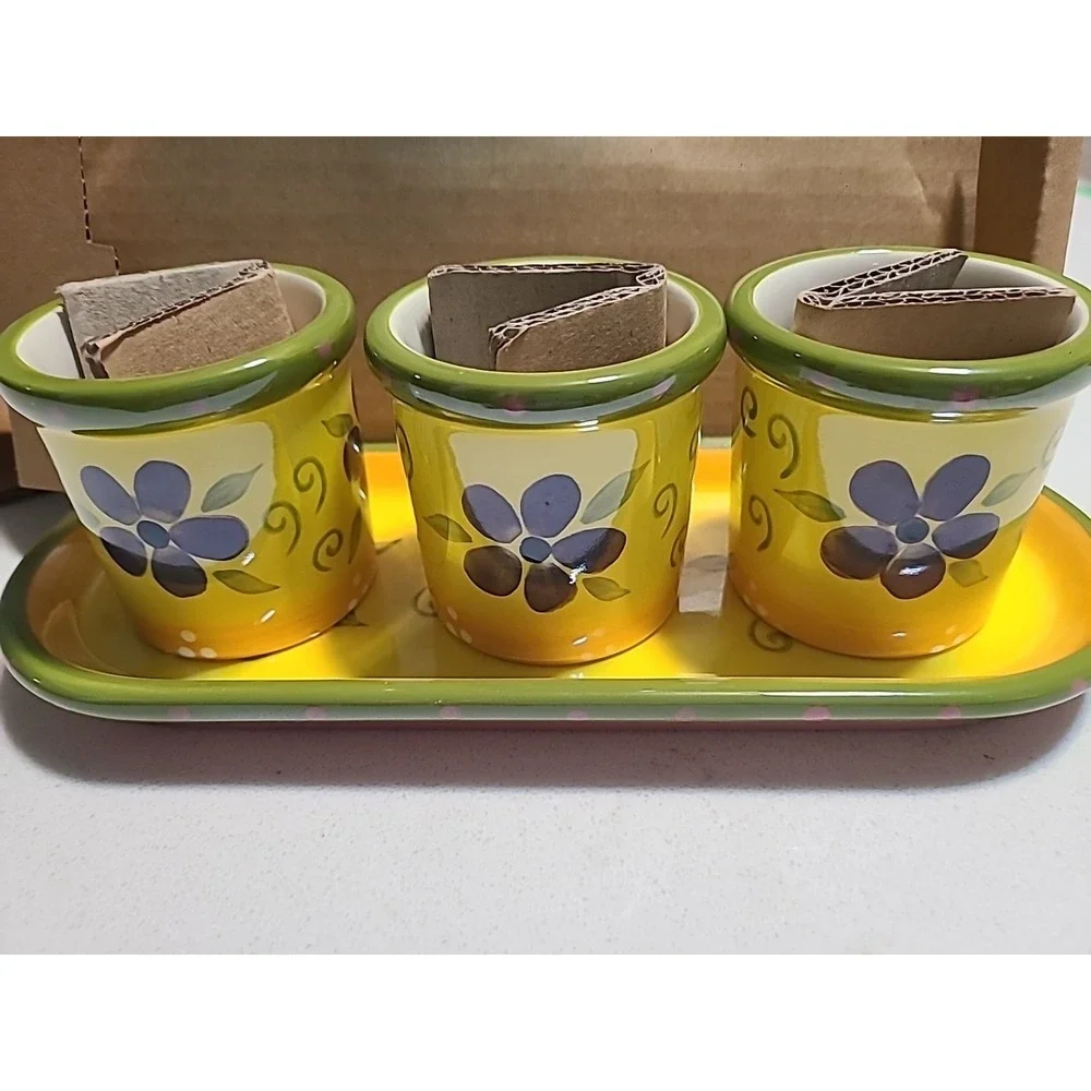 Partylite Flower Pot Trio Candle African Violets NIB P9270 Purple Flowers - Picture 5 of 7